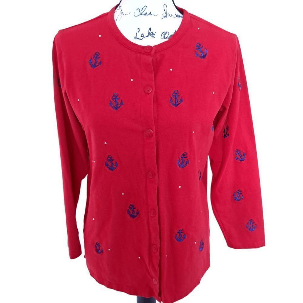Quacker Factory Red Nautical Anchor Embroidered B… - image 1